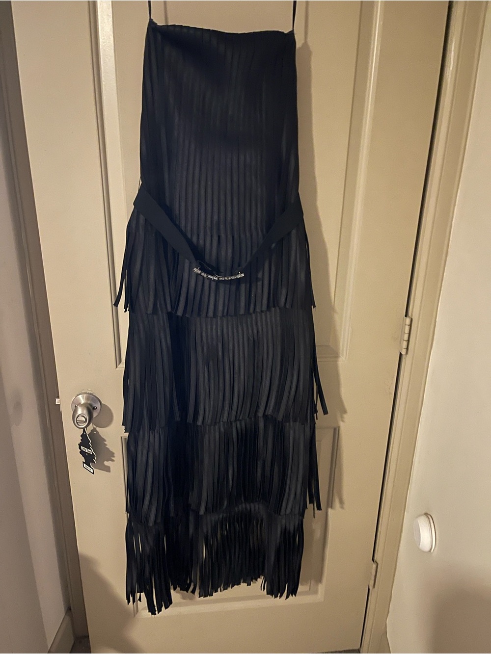 BCBGMaxAzria Black Tiered Fringe Slip Dress